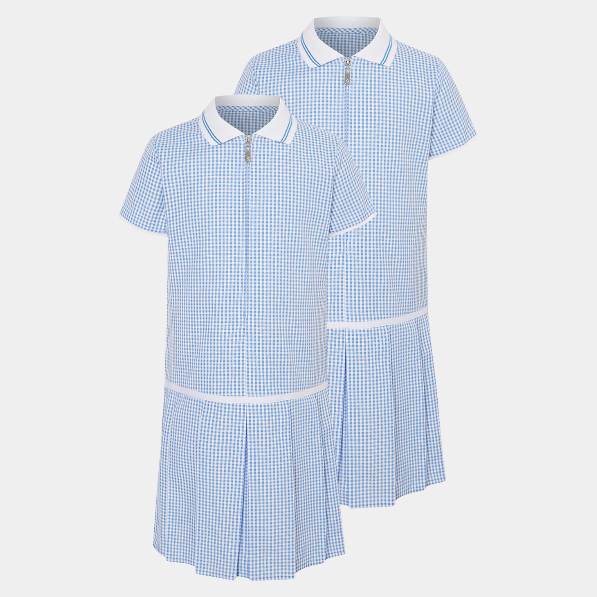 Girls Collar Gingham Zip Up 2pk School Dress