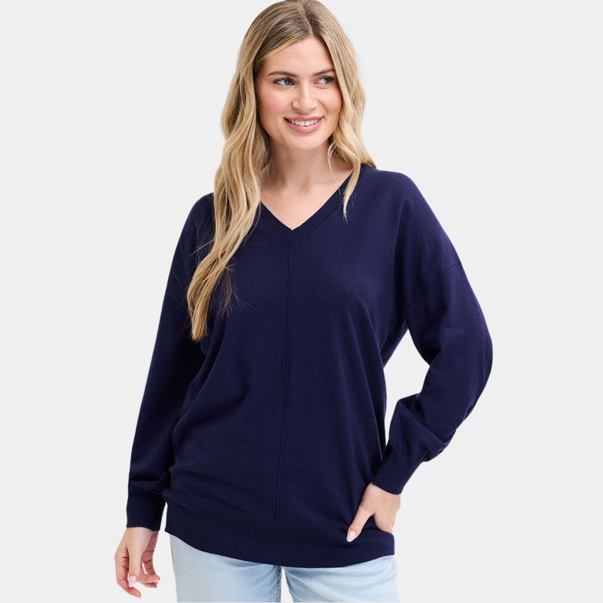 Ladies Plain V Neck Jumper