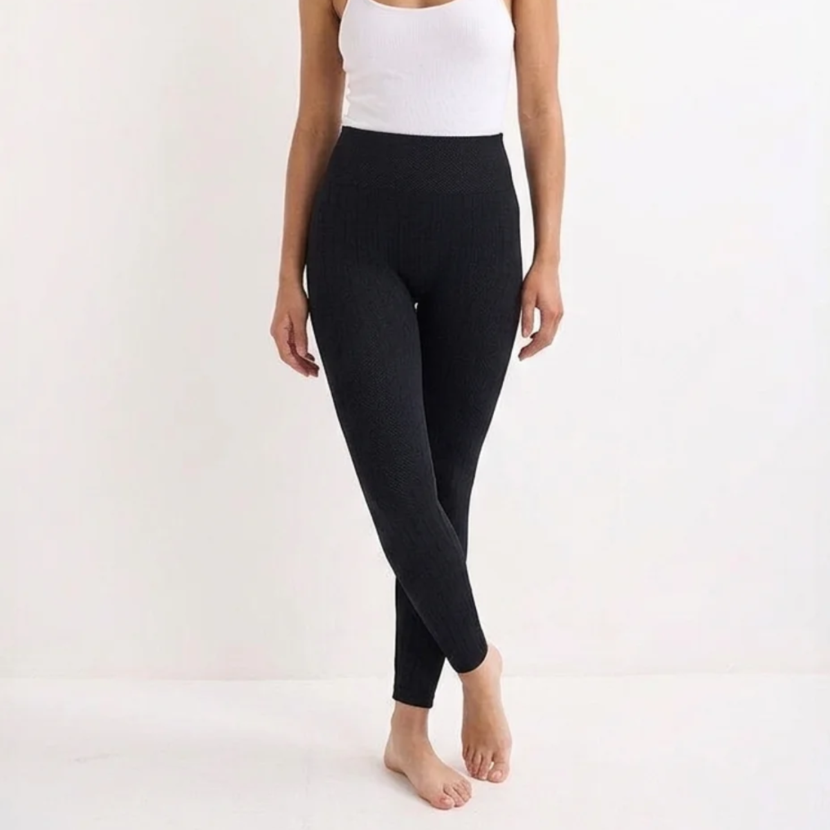 Black Herringbone Fleece Lined Leggings