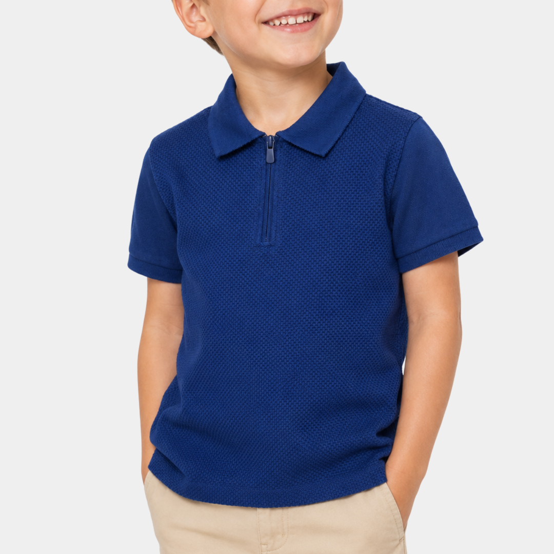 Boys Zip Neck Textured Polo