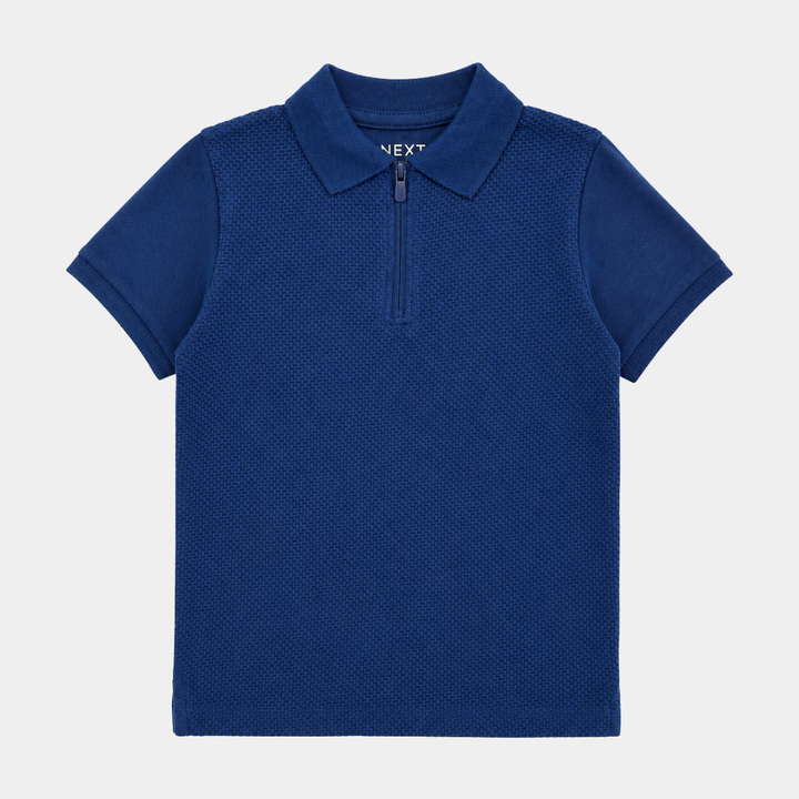 Boys Zip Neck Textured Polo
