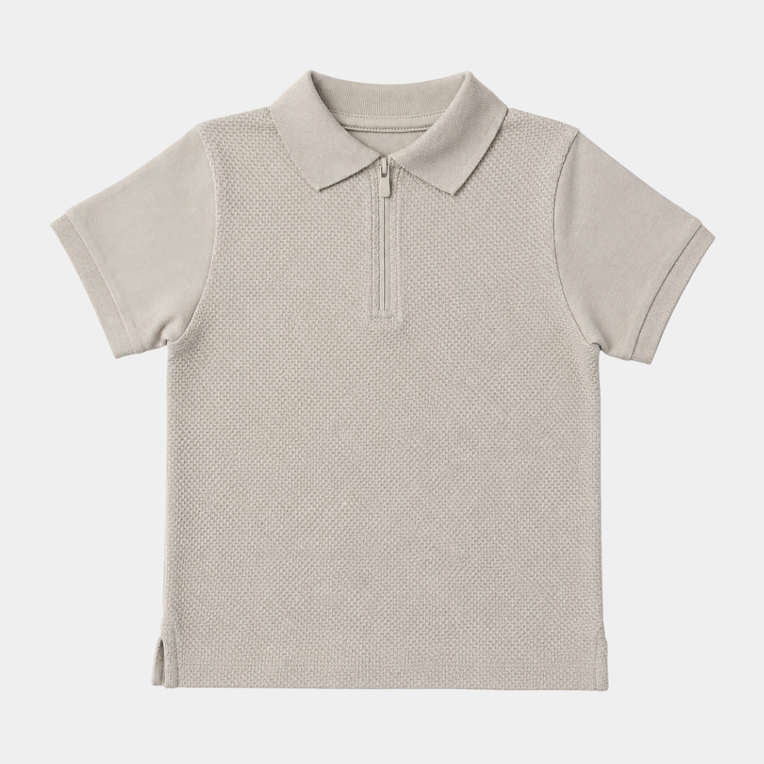 Boys Zip Neck Textured Polo