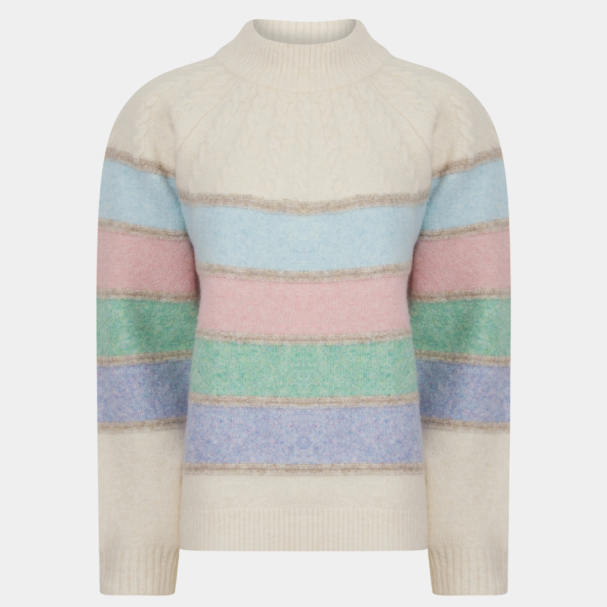 Ladies Cable Yoke Stripe Jumper