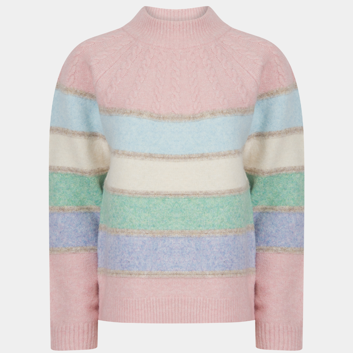 Ladies Cable Yoke Stripe Jumper