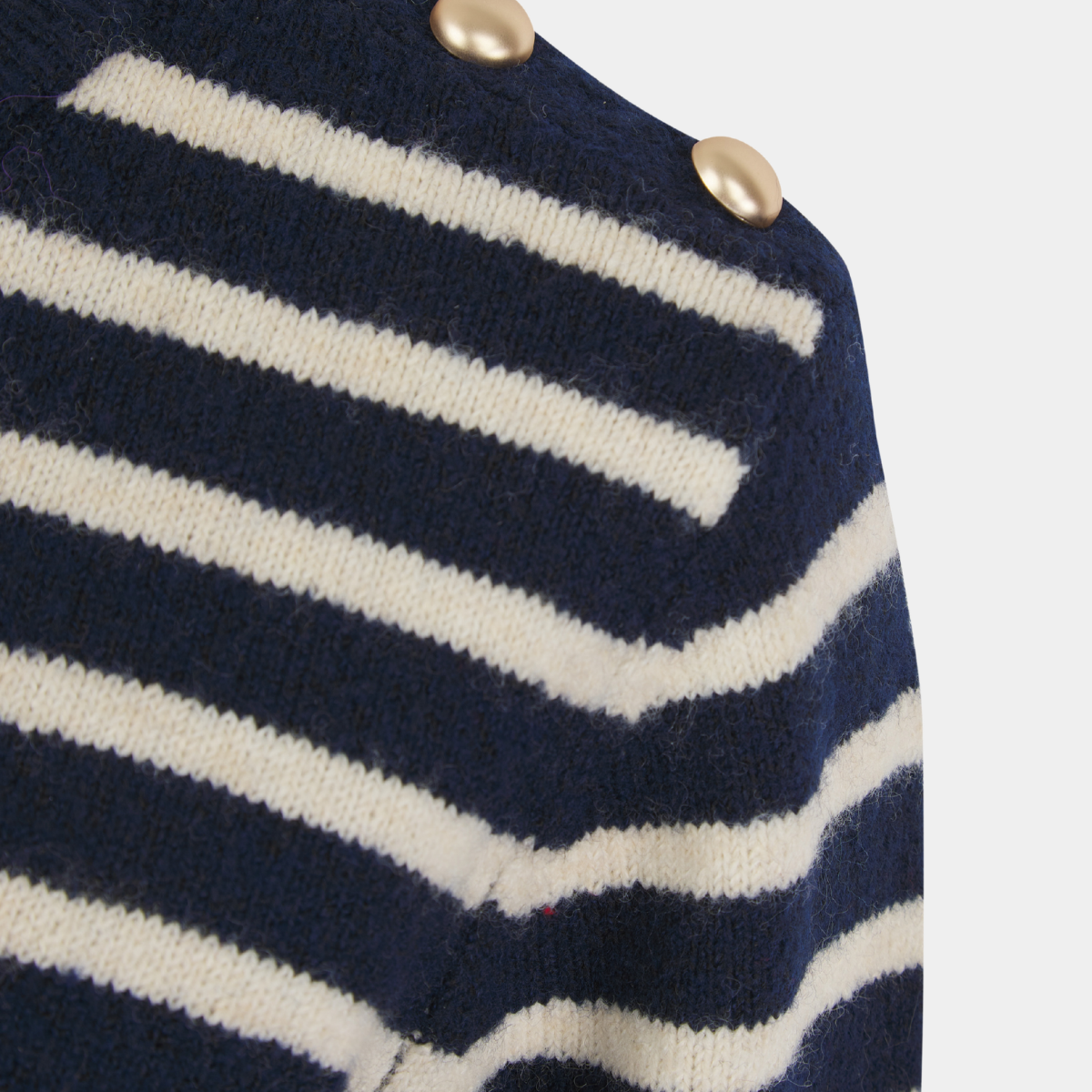 Ladies Button Stripe Crew Jumper