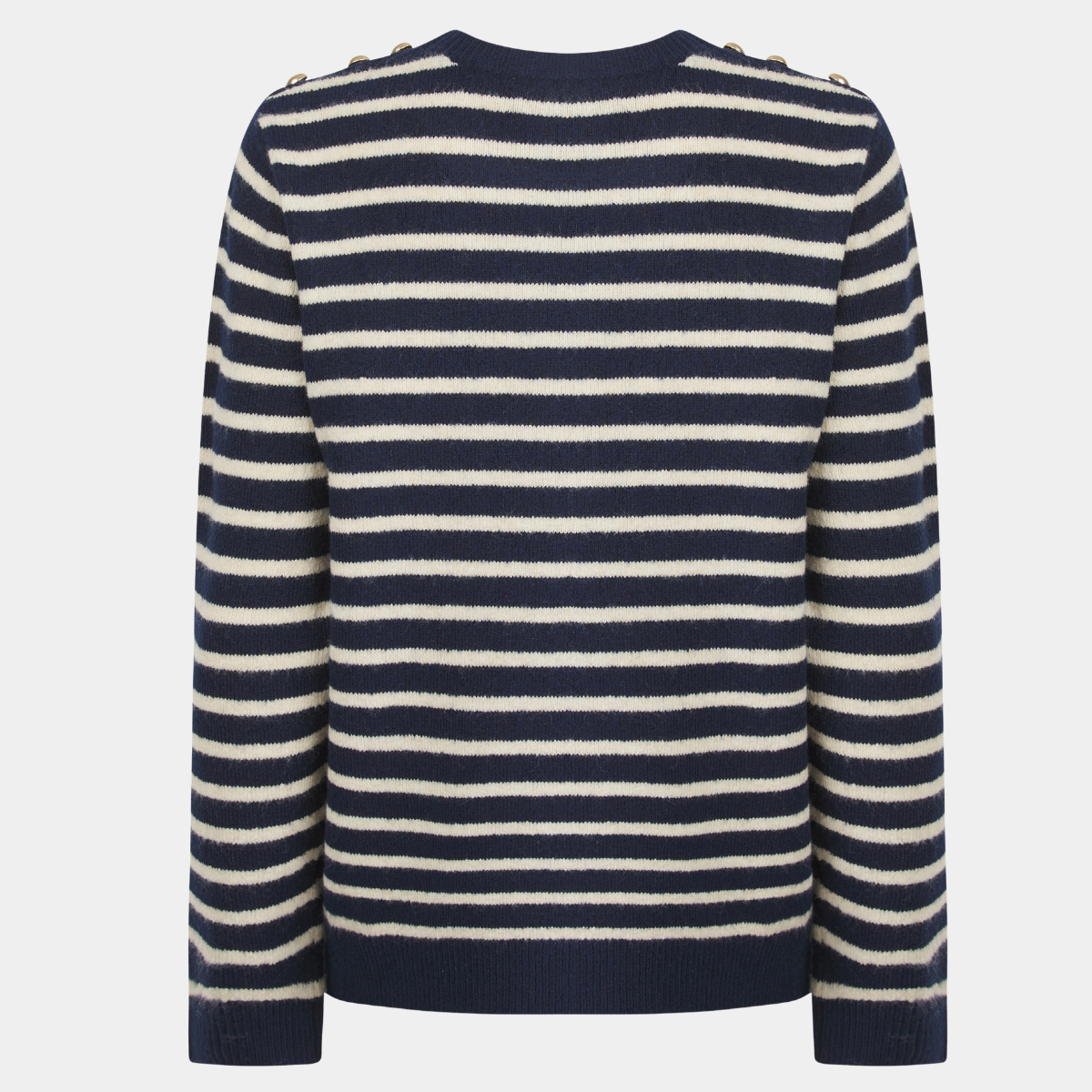 Ladies Button Stripe Crew Jumper