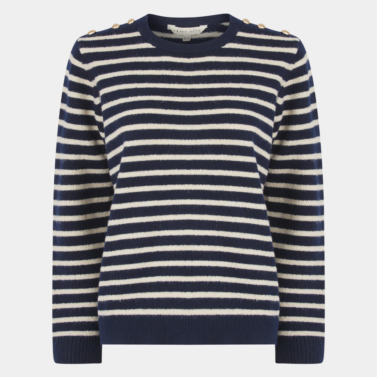 Ladies Button Stripe Crew Jumper