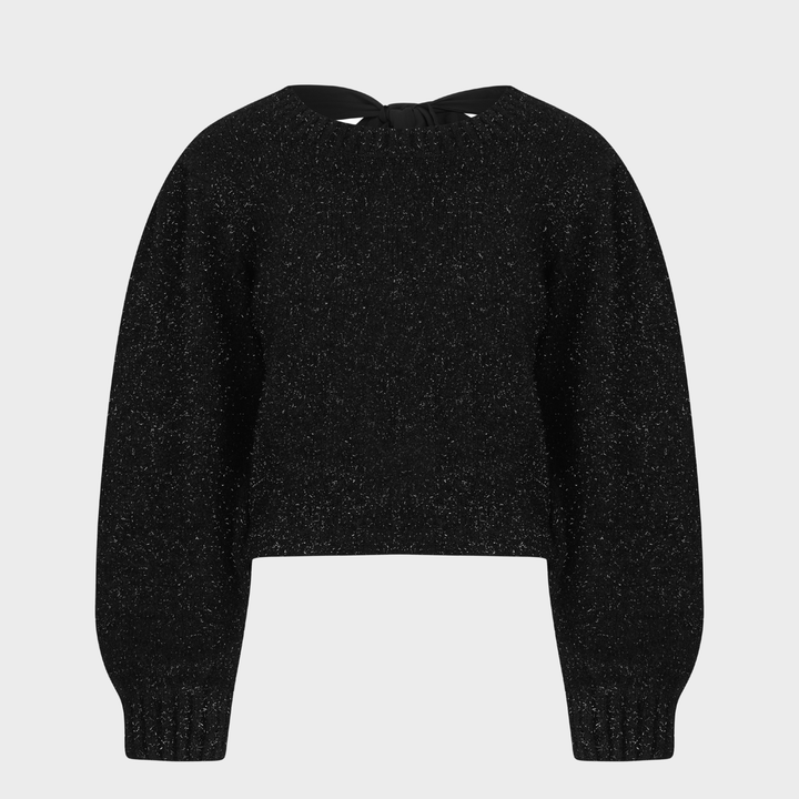 Ladies Black Lurex Bow Tie Jumper