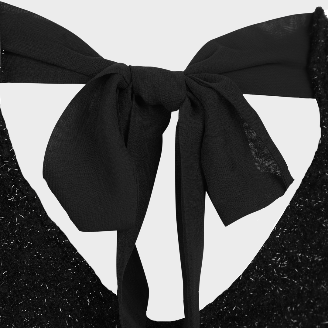 Ladies Black Lurex Bow Tie Jumper