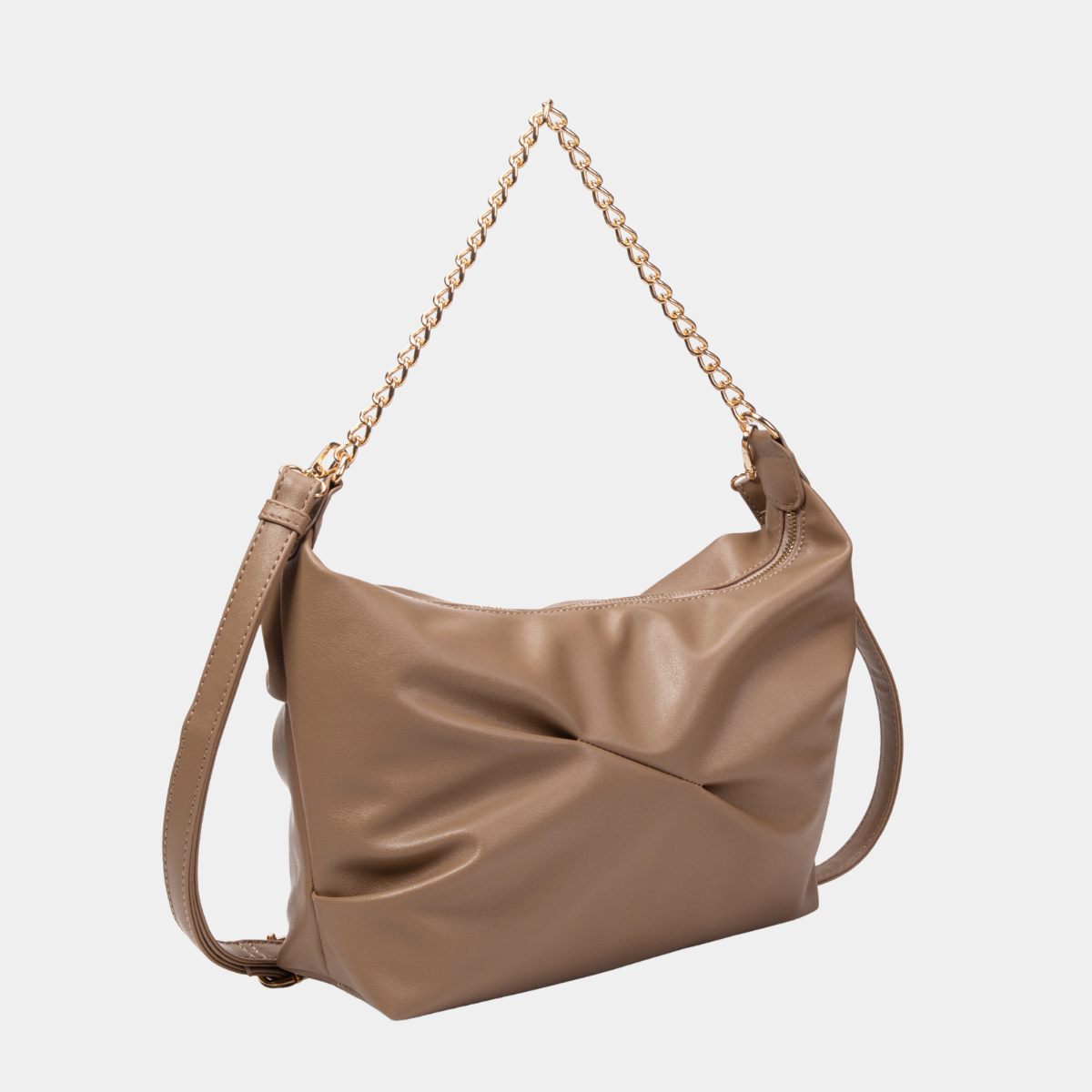 Camel Shoulder Bag with Gold Chain