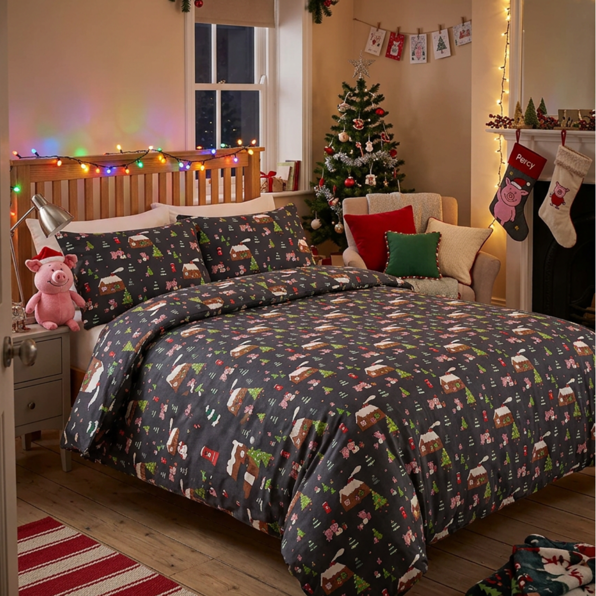 Percy Pig Christmas Brushed Cotton Duvet Set