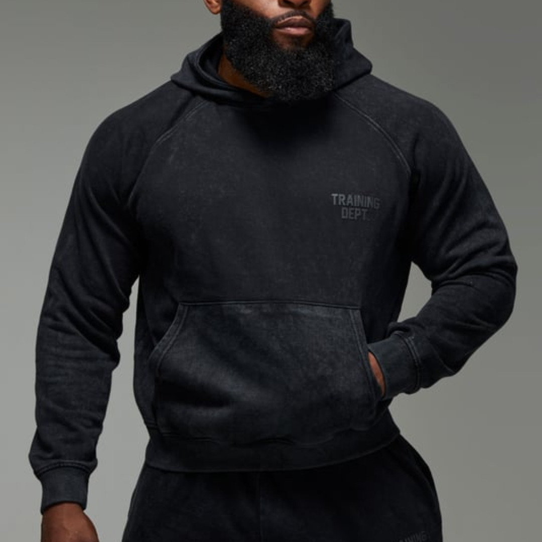 Men's Black Acid Wash Training Dept Hoodie