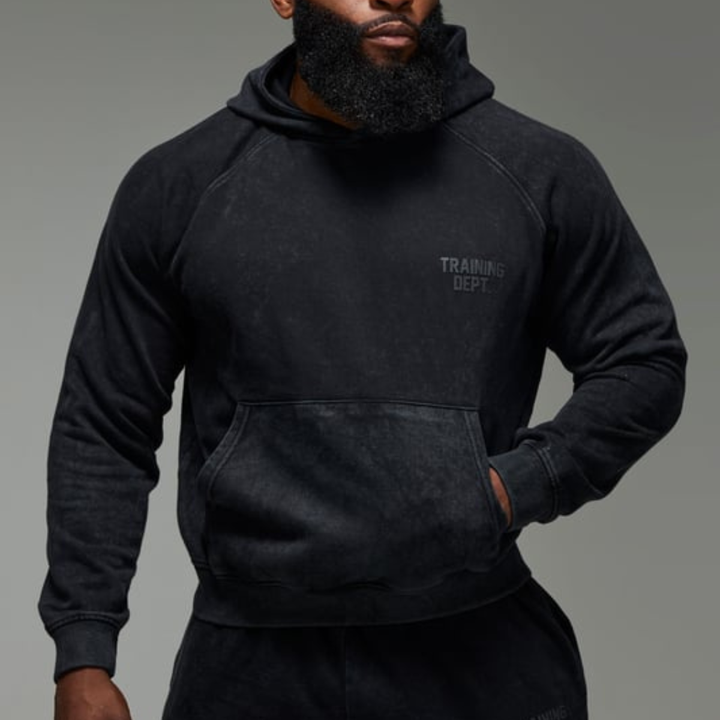 Men's Black Acid Wash Training Dept Hoodie