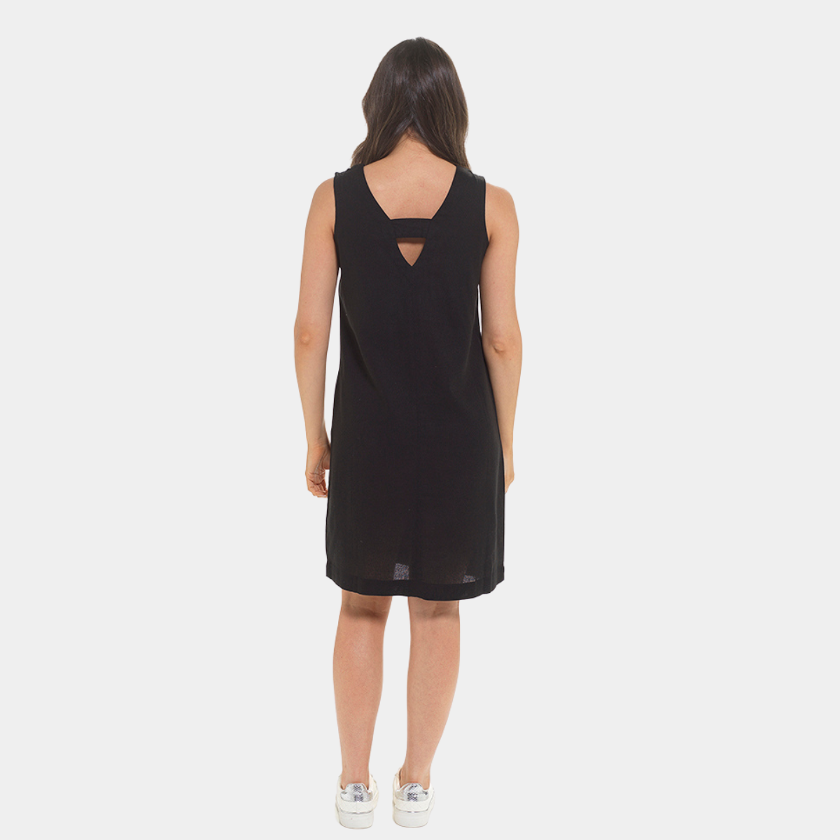 Ladies Linen Blend V Neck Pocket Dress