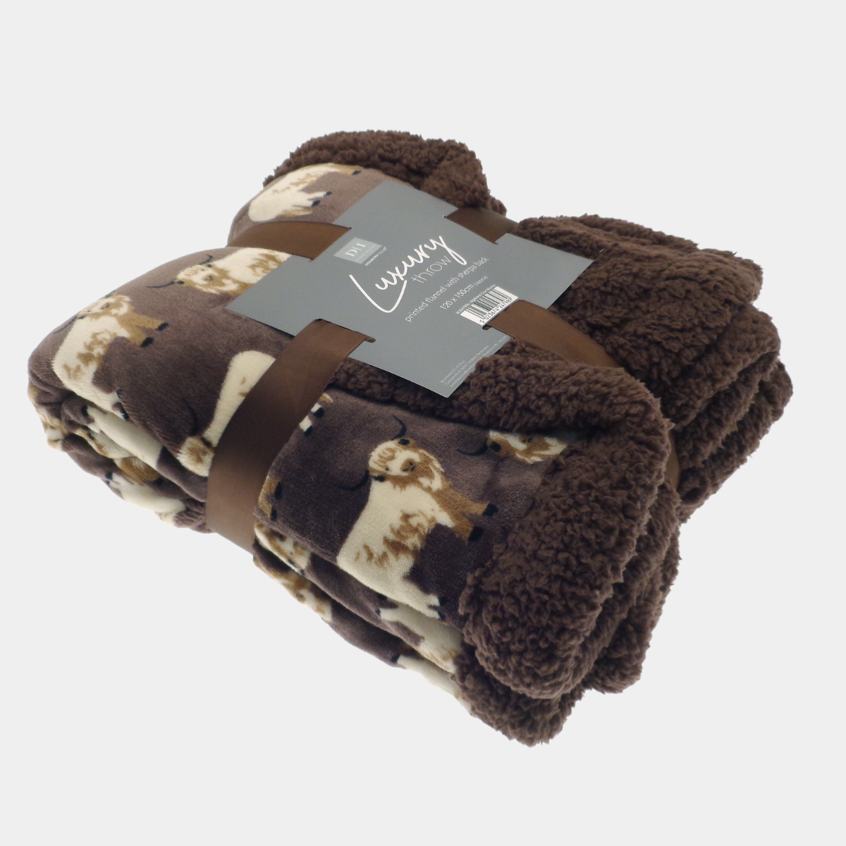Luxury Highland Cow Throw Sherpa Reverse 120x150cm