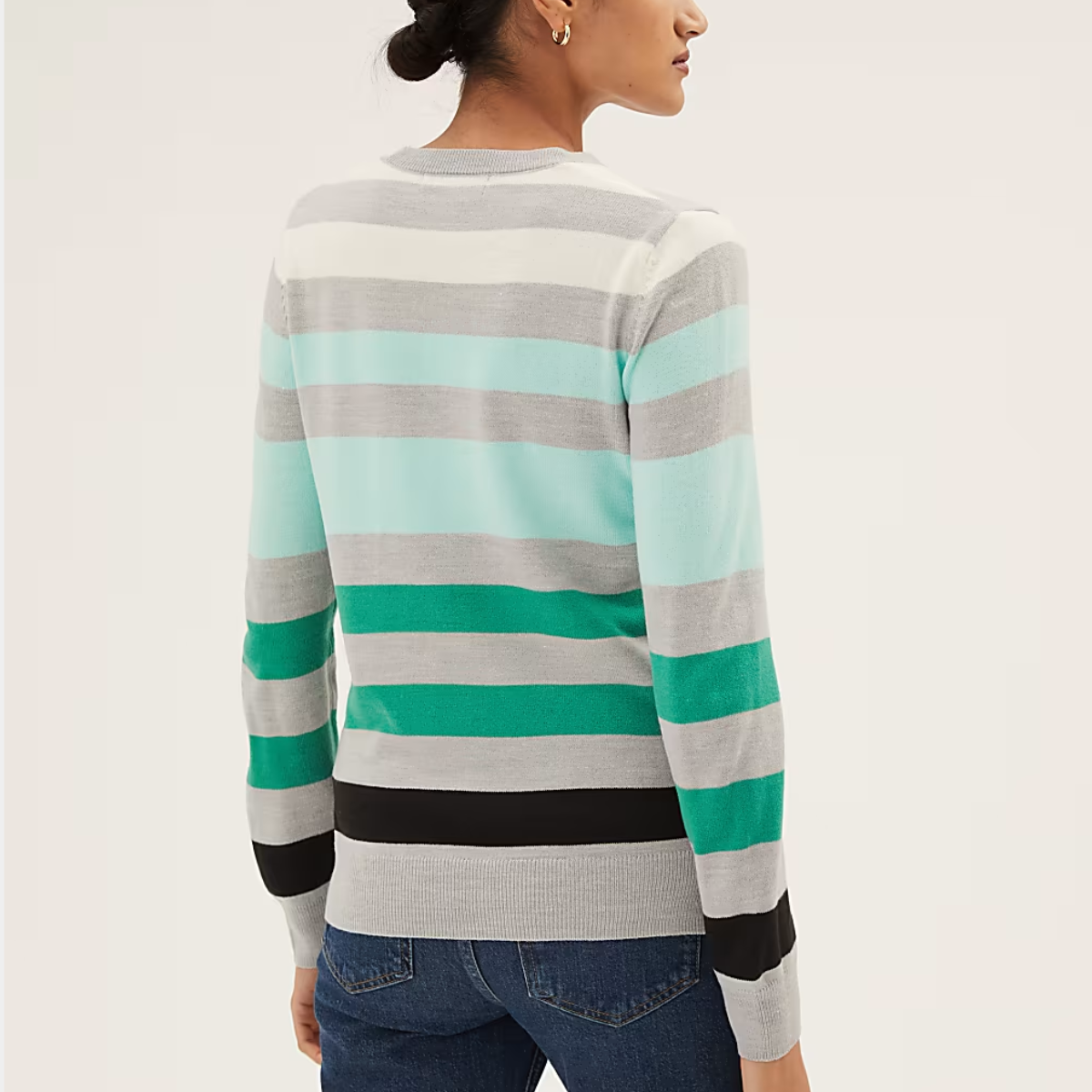 Ladies Multi Stripe Crew Jumper