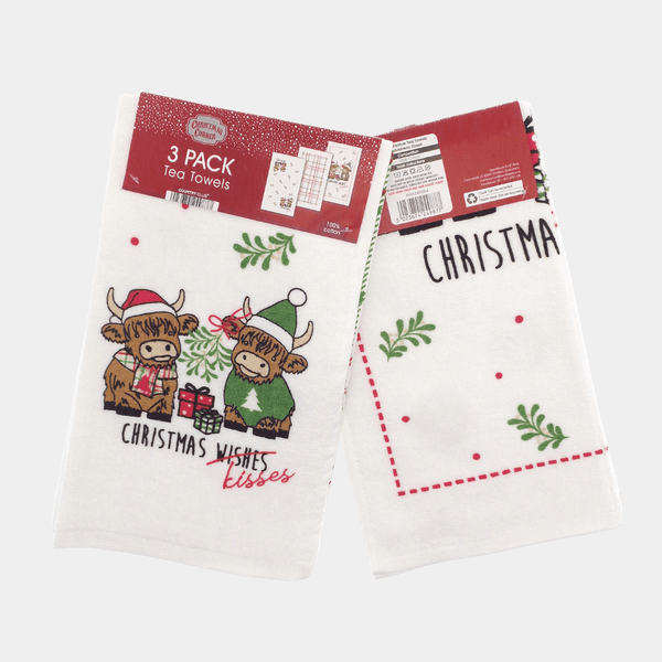 3pk Christmas Tea Towel Christmas Kisses from You Know Who's