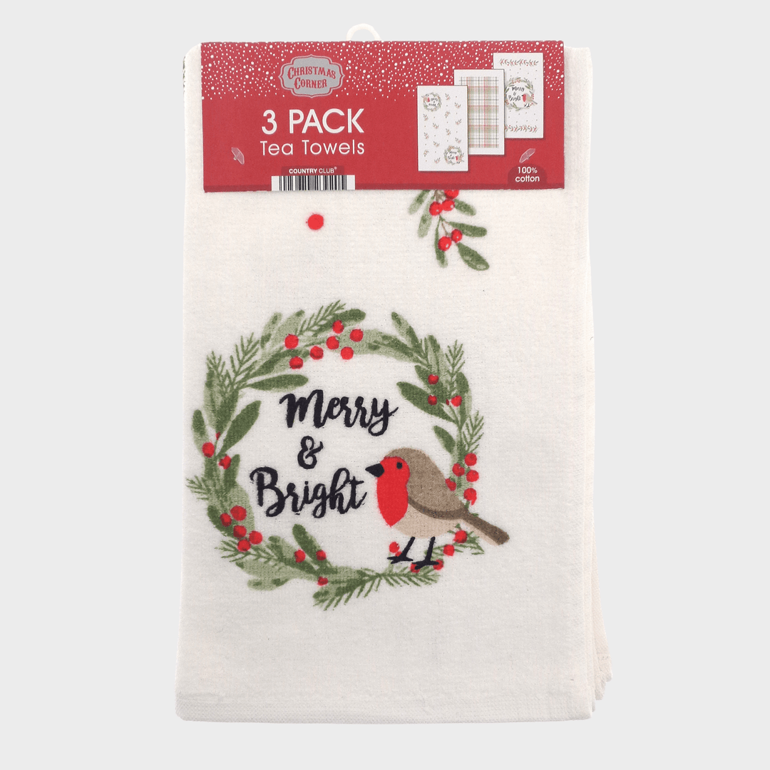 3pk Xmas Tea Towel Merry and Bright from You Know Who's