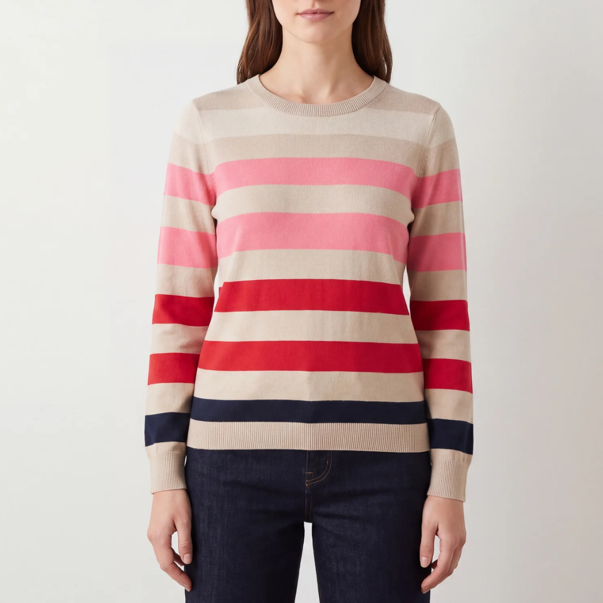 Ladies Multi Stripe Crew Jumper