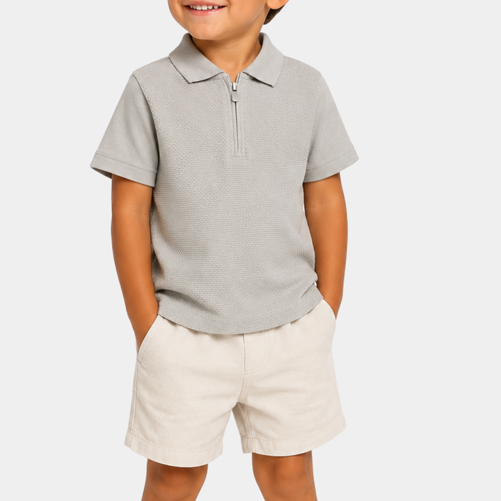 Boys Zip Neck Textured Polo