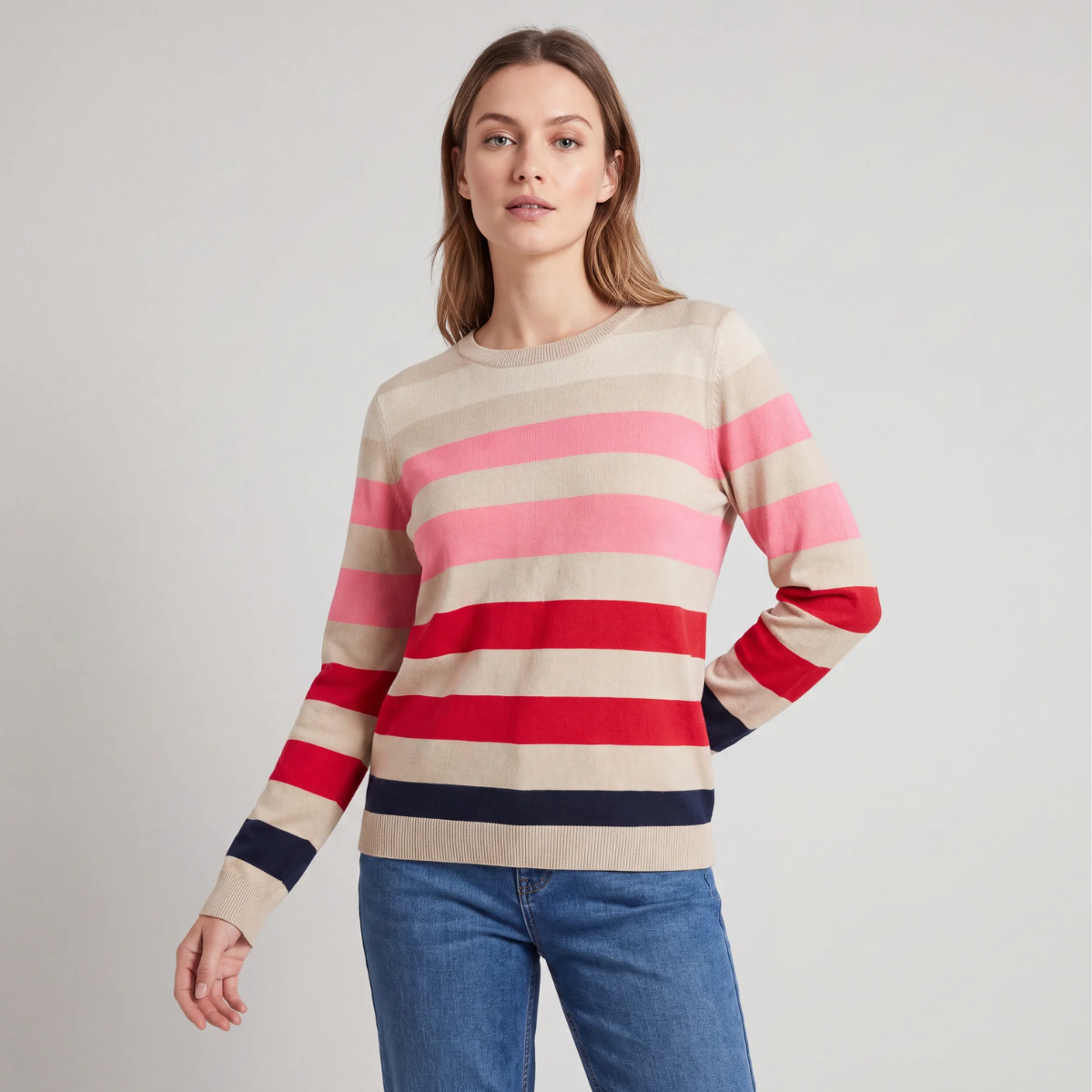 Ladies Multi Stripe Crew Jumper