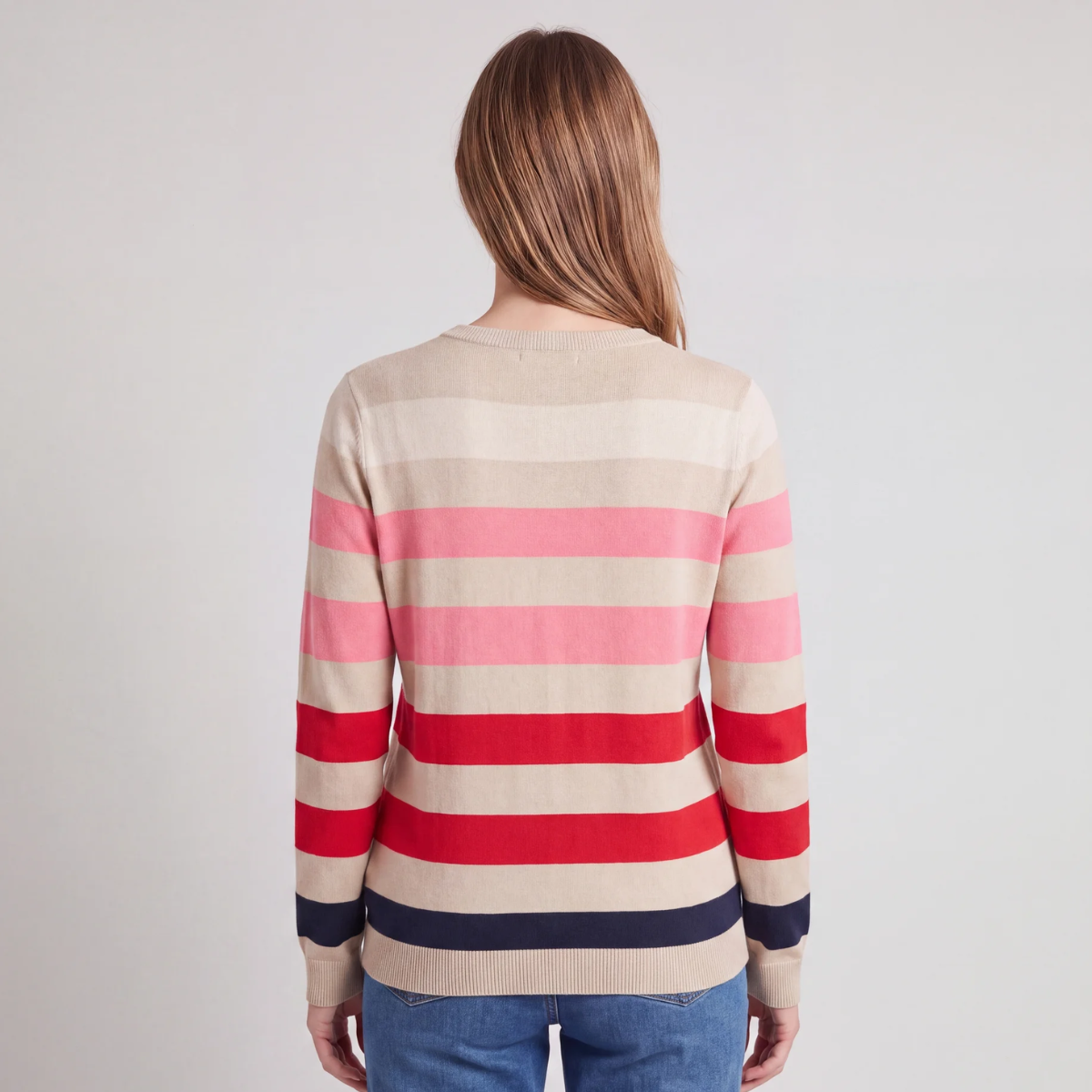 Ladies Multi Stripe Crew Jumper