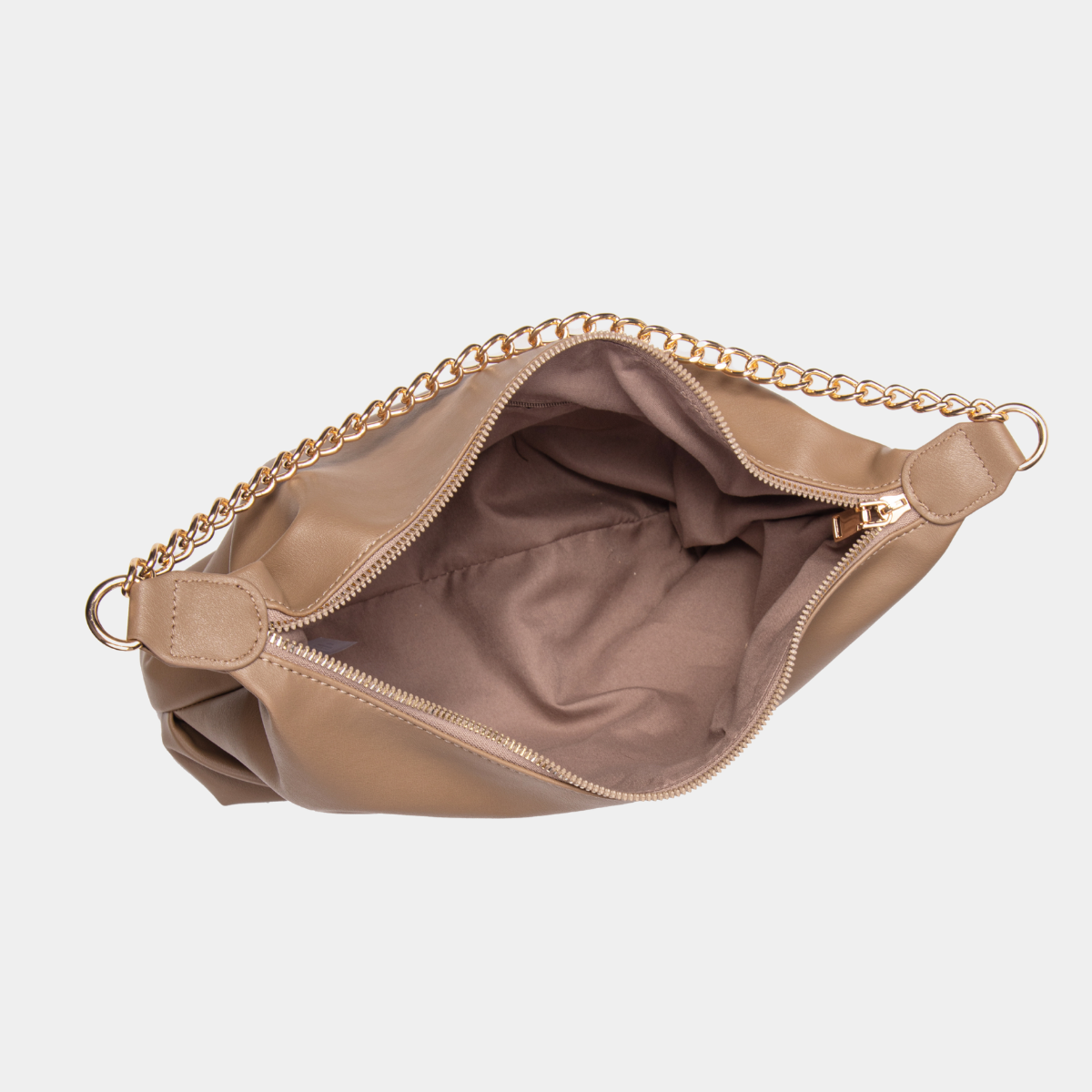 Camel Shoulder Bag with Gold Chain
