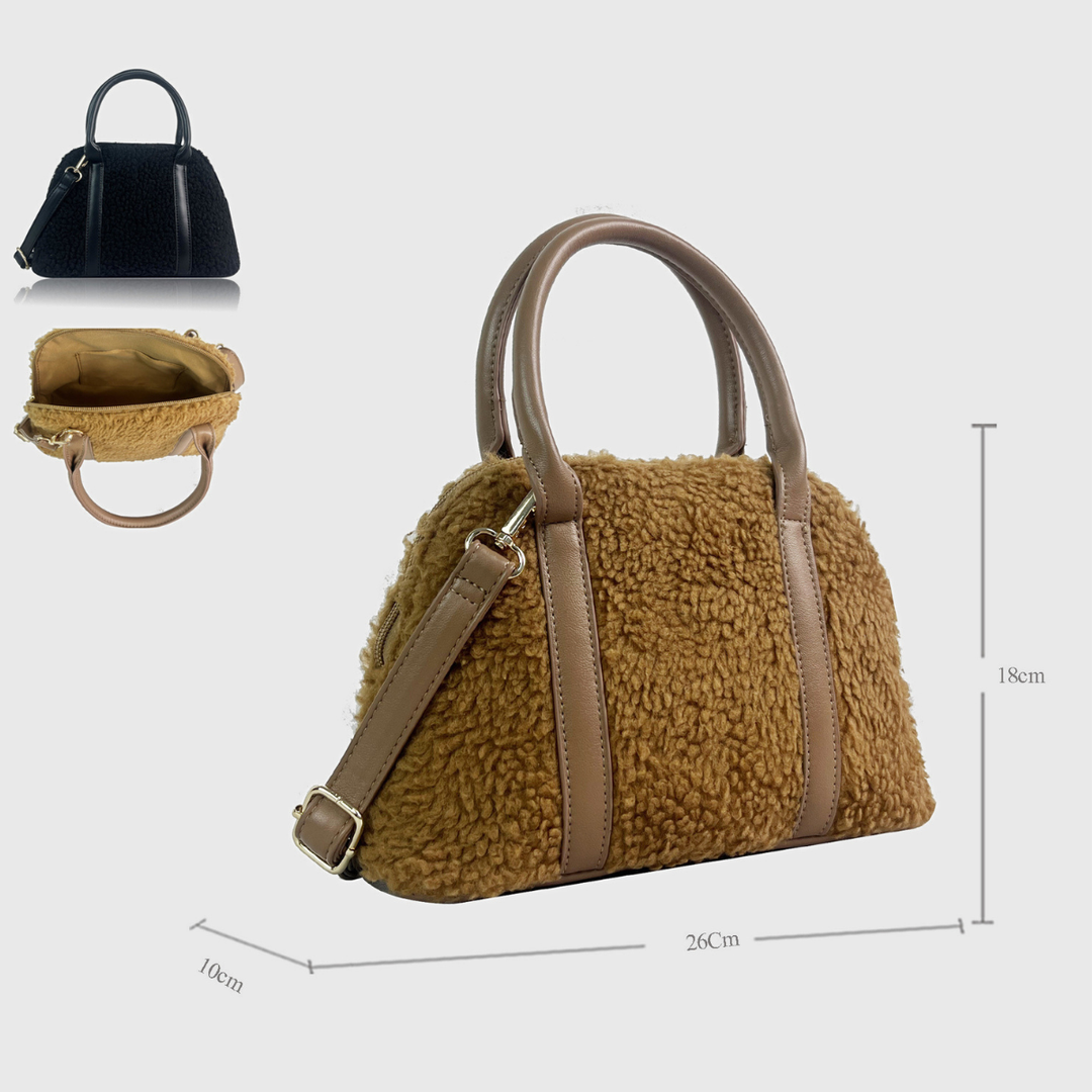 Brown Teddy Mini Bowler Bag with Strap