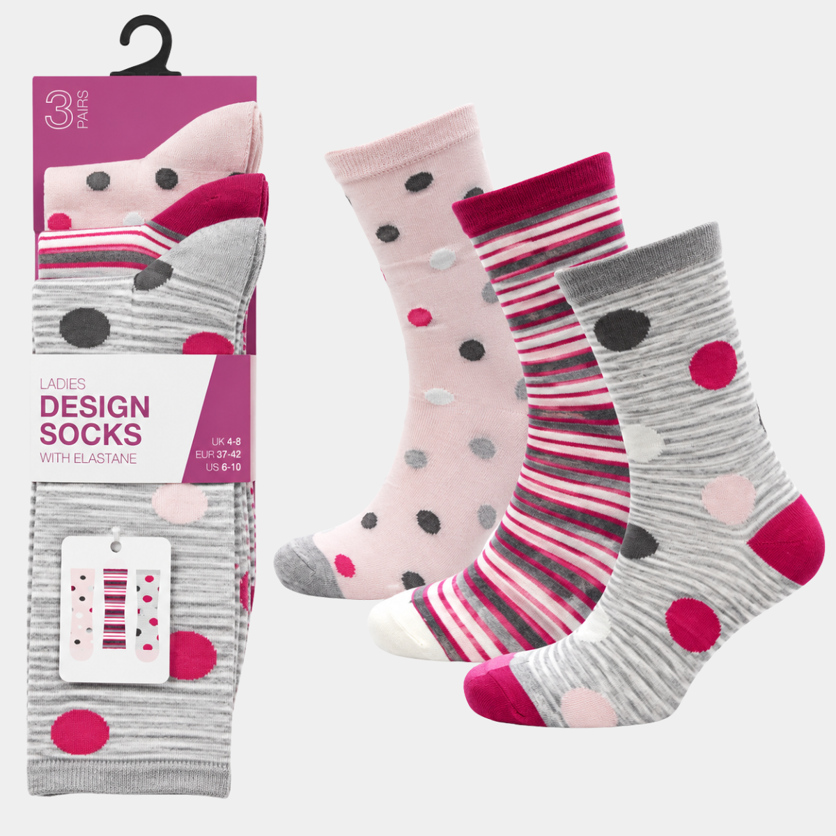 Ladies 3pk Spot Socks