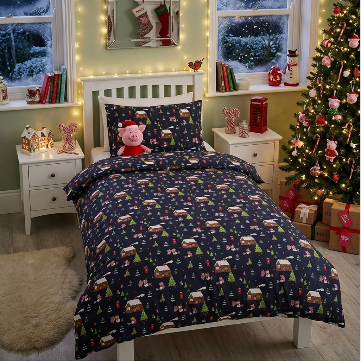 Percy Pig Christmas Brushed Cotton Duvet Set