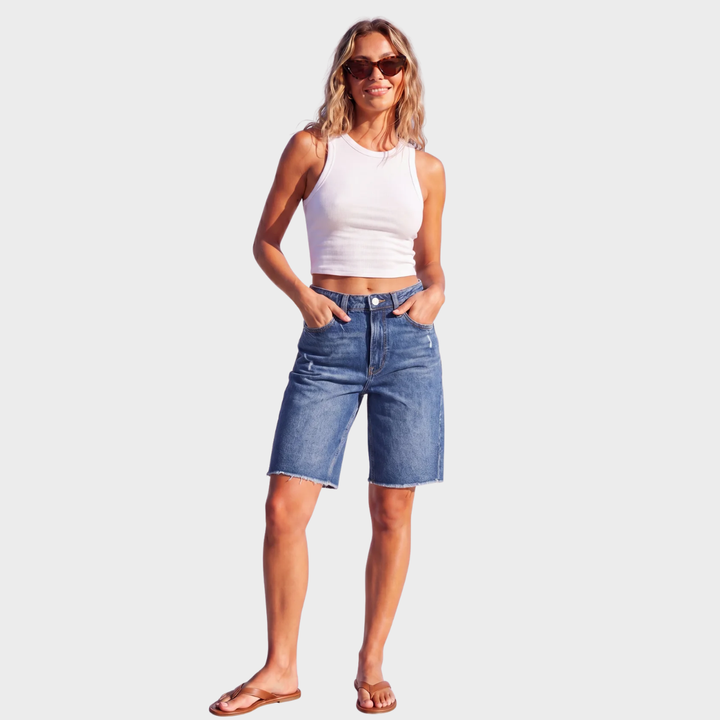 Ladies Mid Indigo Bermuda Denim Short