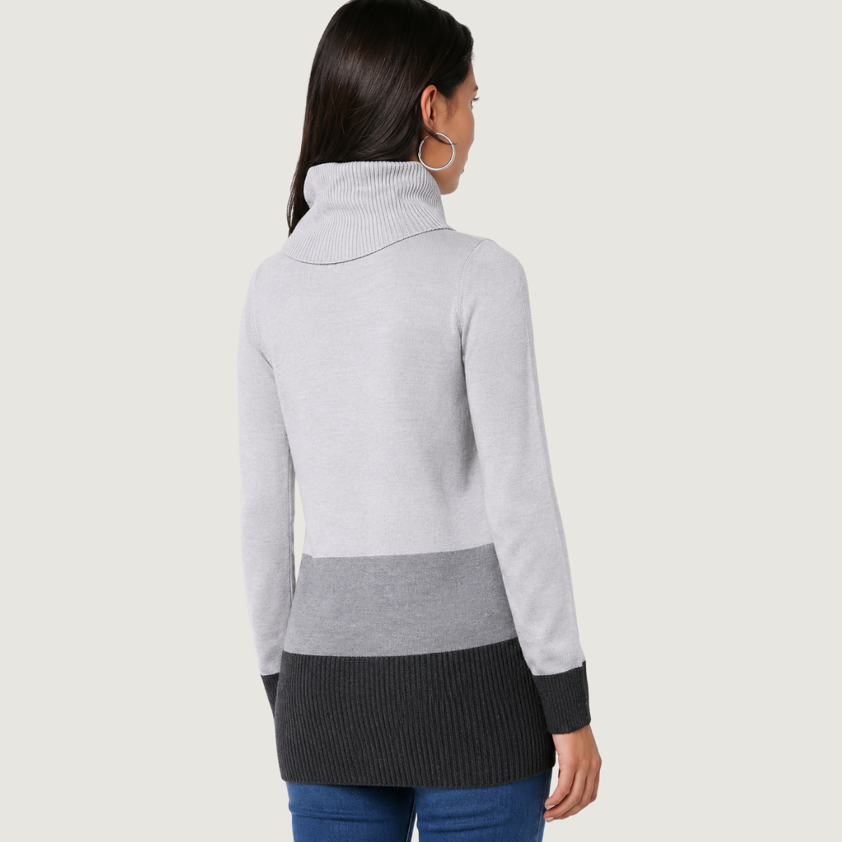 Ladies Colour Block Turtle Neck Jumper