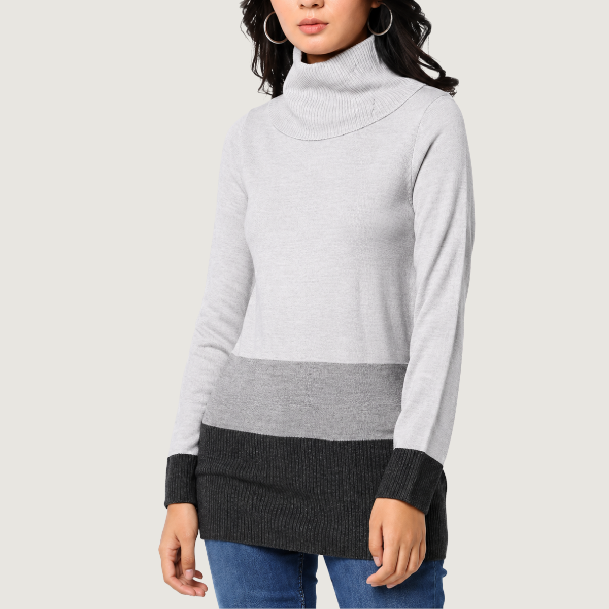 Ladies Colour Block Turtle Neck Jumper