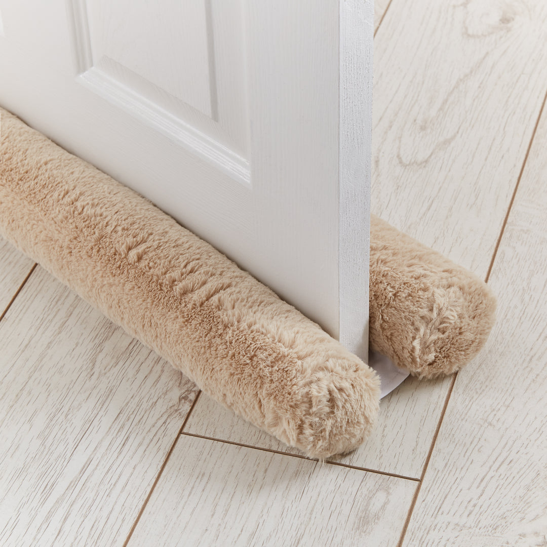 Double Sided Faux Fur Draught Excluder Natural
