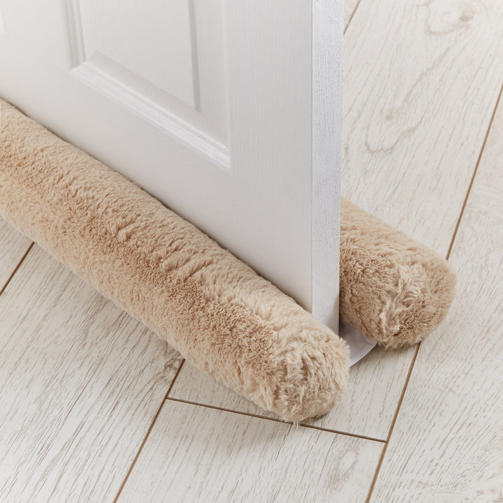 Double Sided Faux Fur Draught Excluder Natural