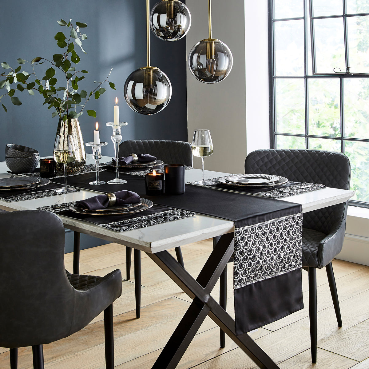 Catherine Lansfield Black Deco Sequin Runner