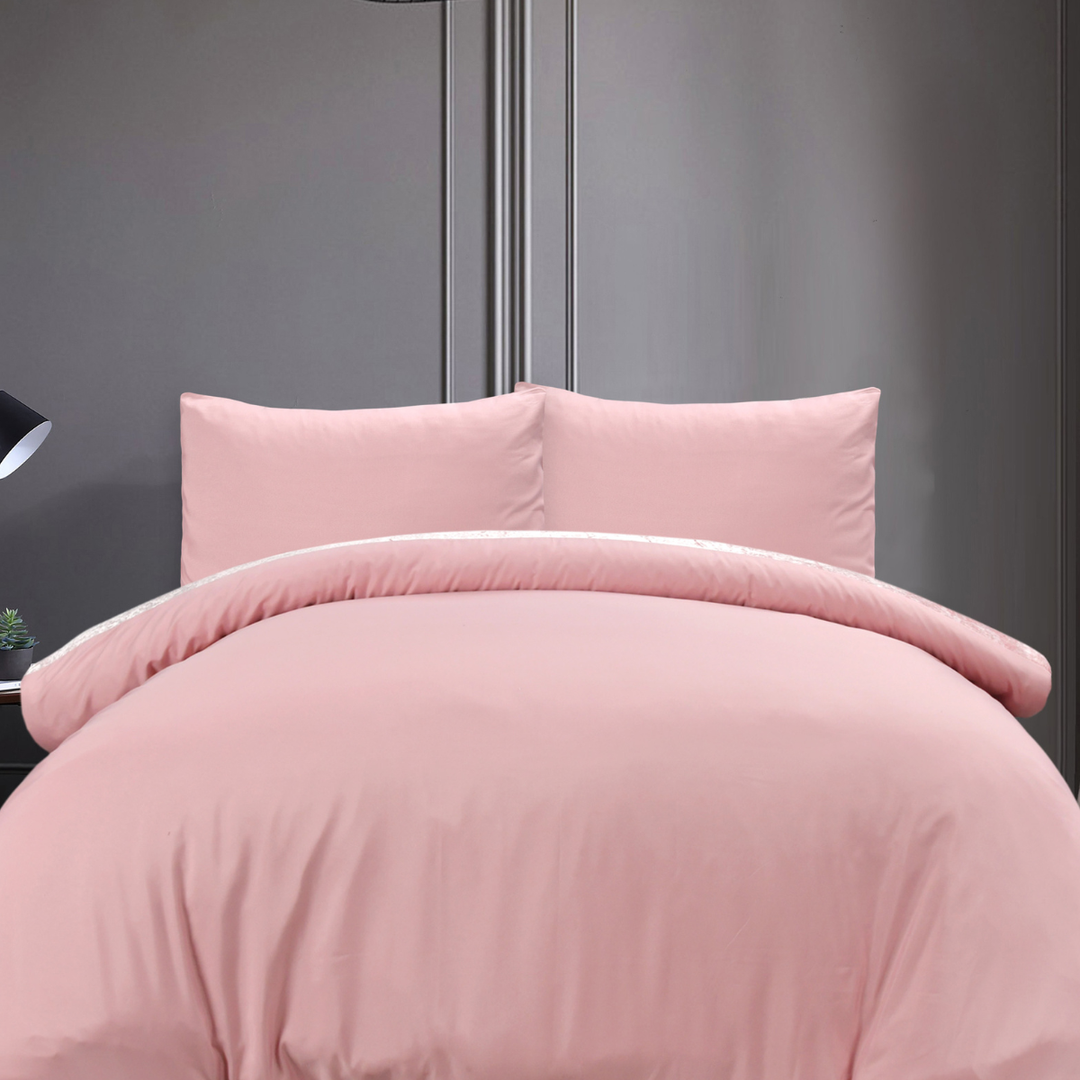 Sleepdown Velvet Cuff Duvet Set - Blush