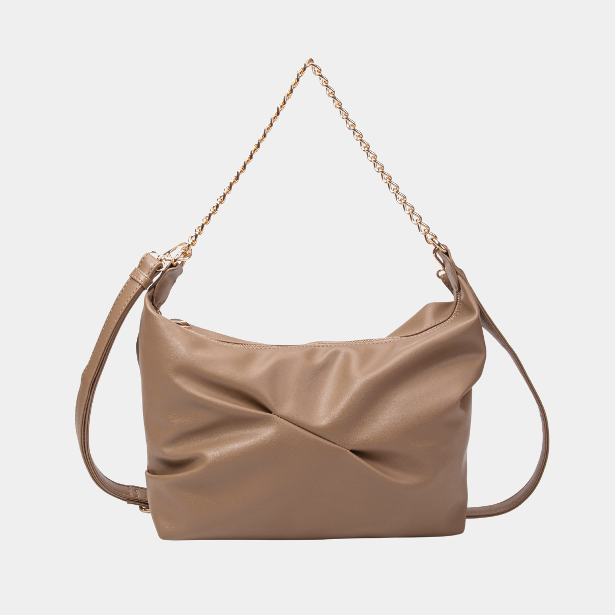 Camel Shoulder Bag with Gold Chain
