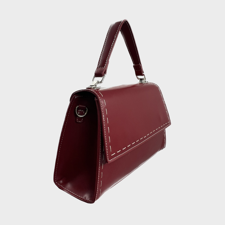 Red Structured Flap Shoulder Bag
