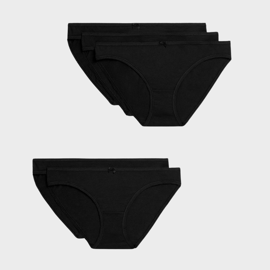 5pk Black Cotton Bikini Briefs from You Know Who's