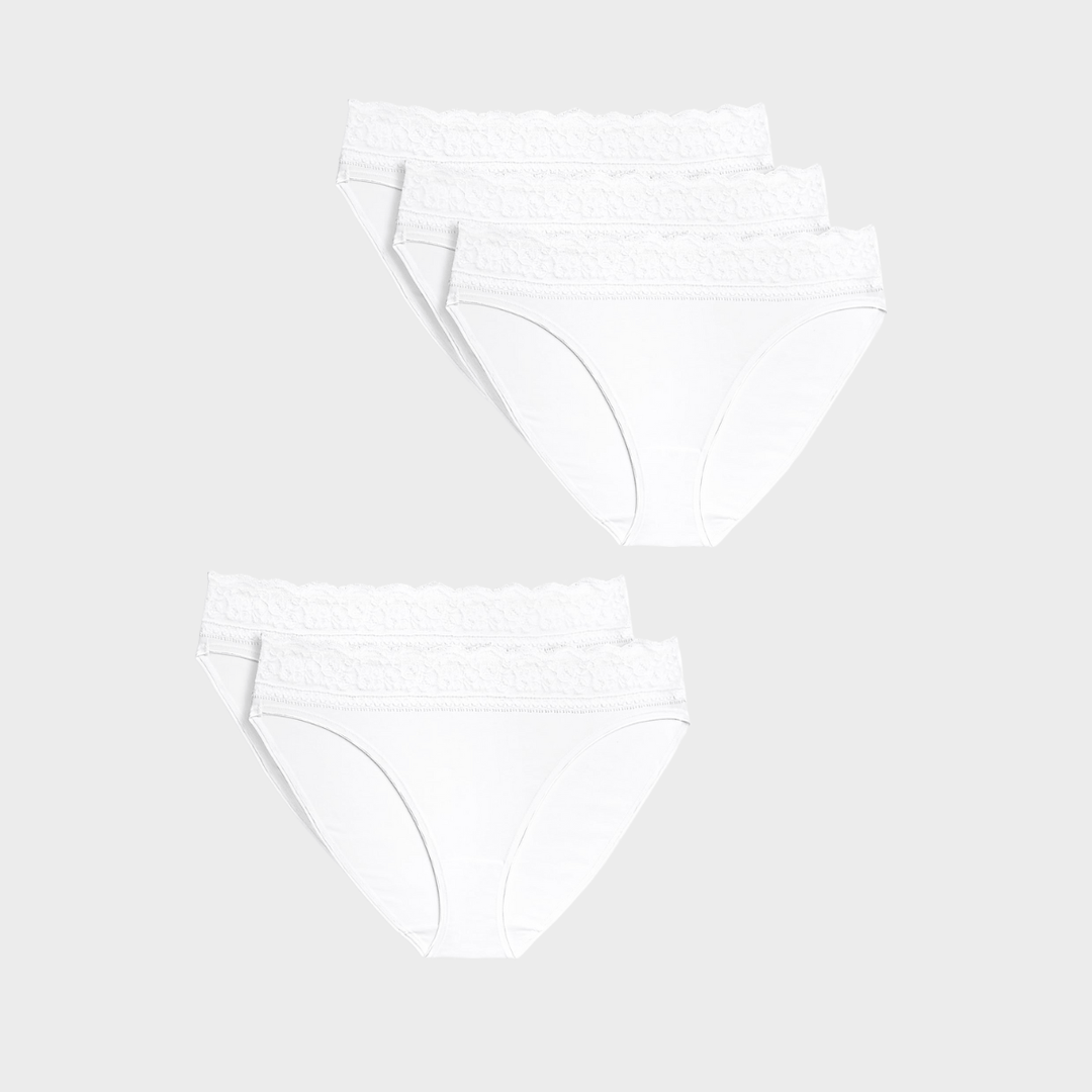 5pk White Lace High leg Briefs from You Know Who's