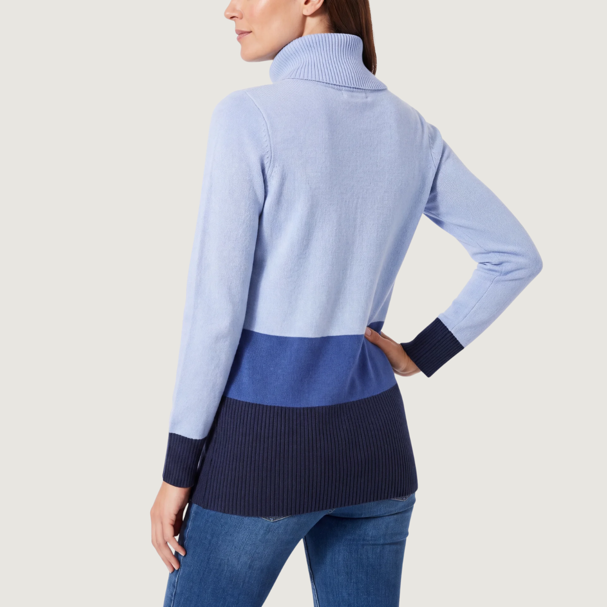 Ladies Colour Block Turtle Neck Jumper