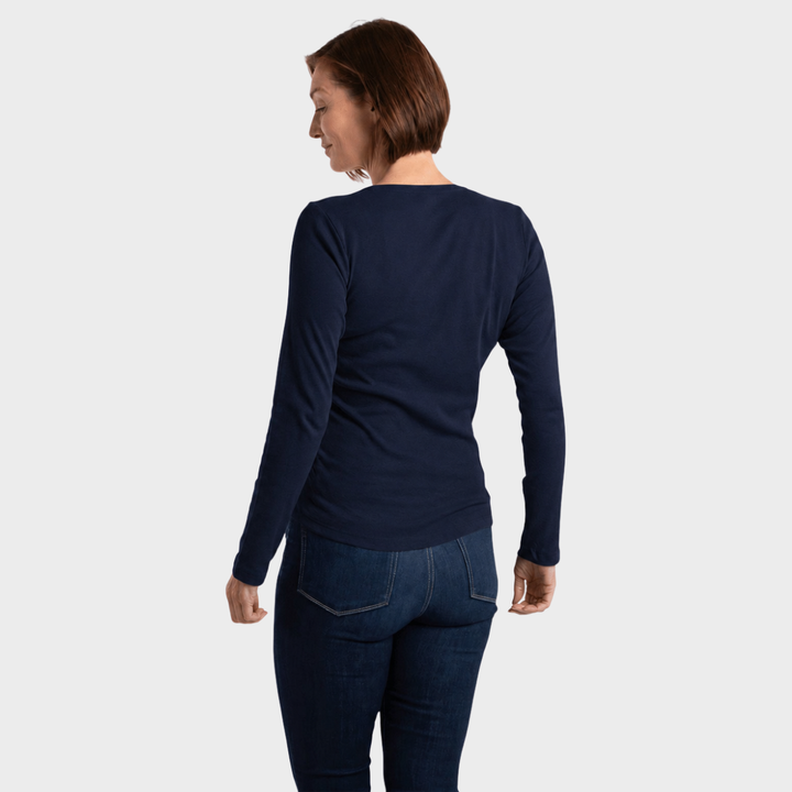 Ladies Navy Long Sleeve Crew Neck Top