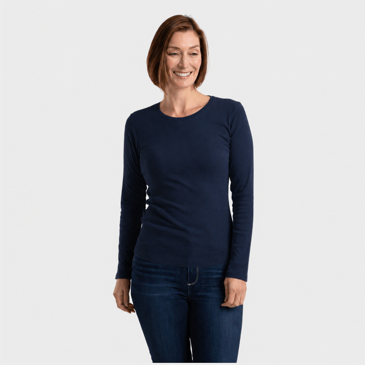 Ladies Navy Long Sleeve Crew Neck Top