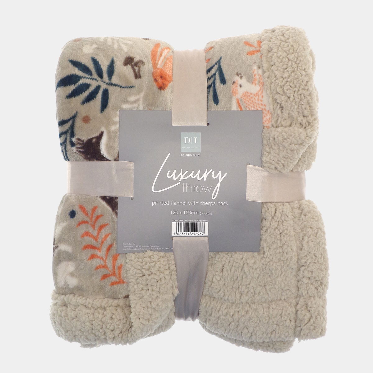 Luxury Woodland Creatures Throw Sherpa Reverse 120x150cm