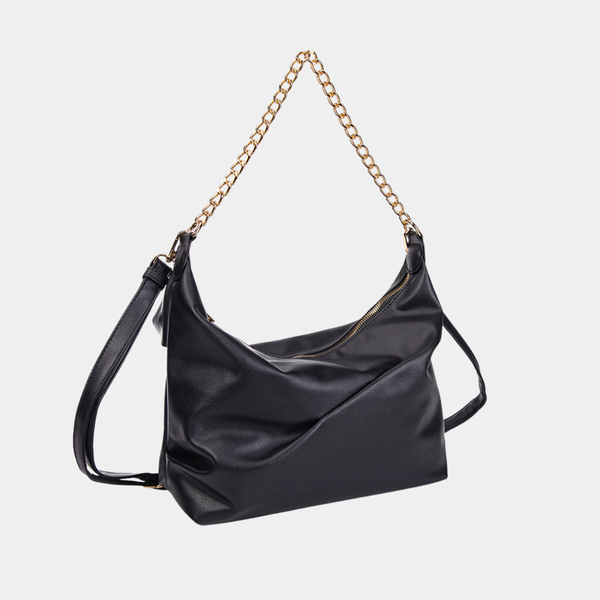Black Shoulder Bag with Gold Chain