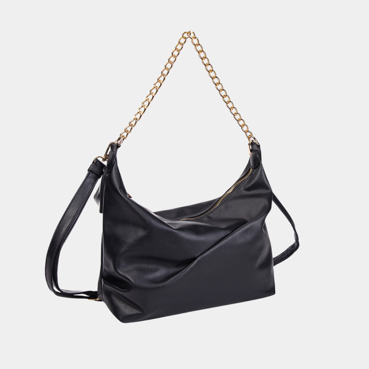 Black Shoulder Bag with Gold Chain