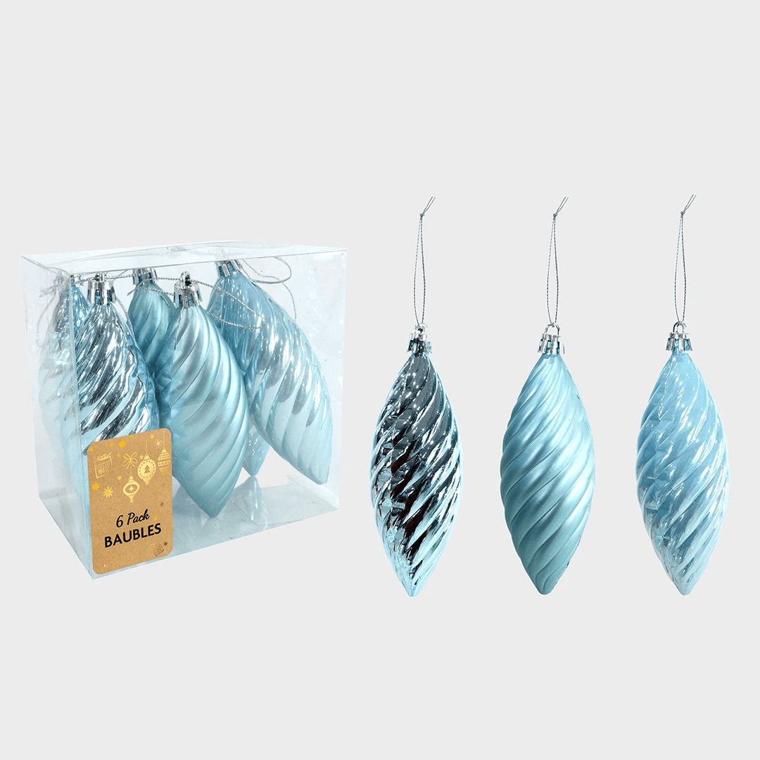 6pk Light Blue Spiral Bauble 12cm from You Know Who's