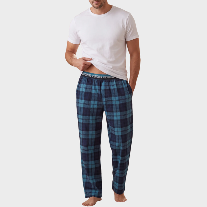 Mens Teal Large Check Penguin Lounge Trouser