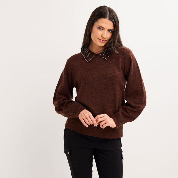 Ladies Faux Pearl Collar Jumper